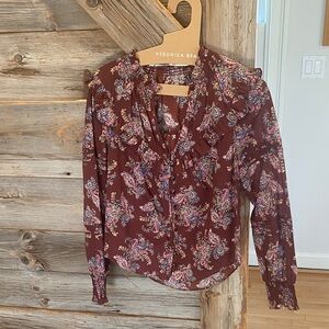 Veronica Beard Burgundy Floral Ruffle Blouse NWT Flash Sale!